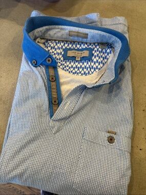 Ted Baker Light Blue Knit Polo with Blue Trim